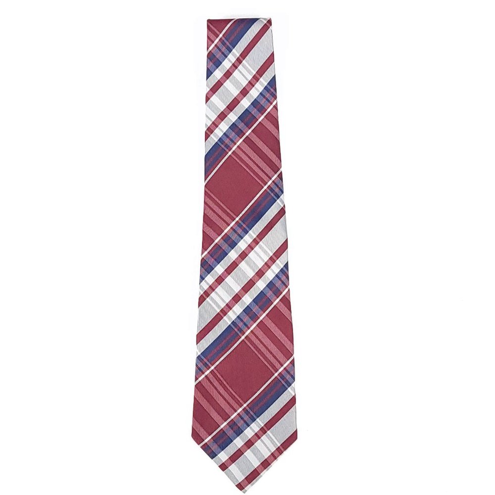 Kai Long Mens‎ Silk Necktie Lot 3 Red Burgundy Plaid Geometric Hand Made Ties - Picture 10 of 13